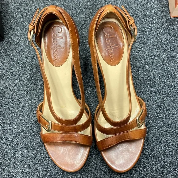 Cole Haan carma air hi heels sandal strappy Woodbury brown tan 7.5 - Picture 13 of 15